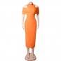 High Neck Short Sleeve Midi Cut Out Bandage Dress