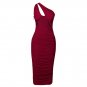 One Shoulder Sleeveless Midi Wrinkled Bandage Dress
