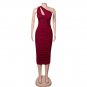One Shoulder Sleeveless Midi Wrinkled Bandage Dress