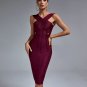 Metal Ornamental Buckle Midi Bandage Dress
