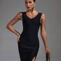 V Neck Draped Beads Bandage Dress