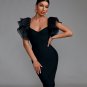 Elegant Puff Sleeve Tulle Midi Bandage Dress