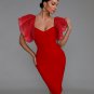 Elegant Puff Sleeve Tulle Midi Bandage Dress