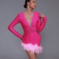 V-neck Crystal Trim Feather Bandage Dress