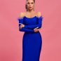 Off Shoulder Feather Trim Midi Bandage Dress
