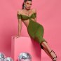 Chain Off Shoulder Short Sleeve Midi Bandage Dress