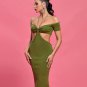 Chain Off Shoulder Short Sleeve Midi Bandage Dress