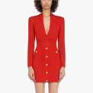 V Neck Long Sleeve Metal Ornamental Buckle Mini Bandage Dress