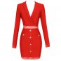 V Neck Long Sleeve Metal Ornamental Buckle Mini Bandage Dress