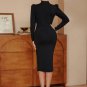High Neck Long Sleeve Midi Hollow out Bandage Dress
