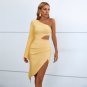One Shoulder Long Sleeve Midi Hollow out Bandage Dress