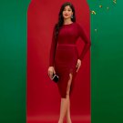 Round Neck Slit Lace Midi Bandage Dress
