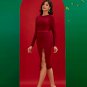 Round Neck Slit Lace Midi Bandage Dress
