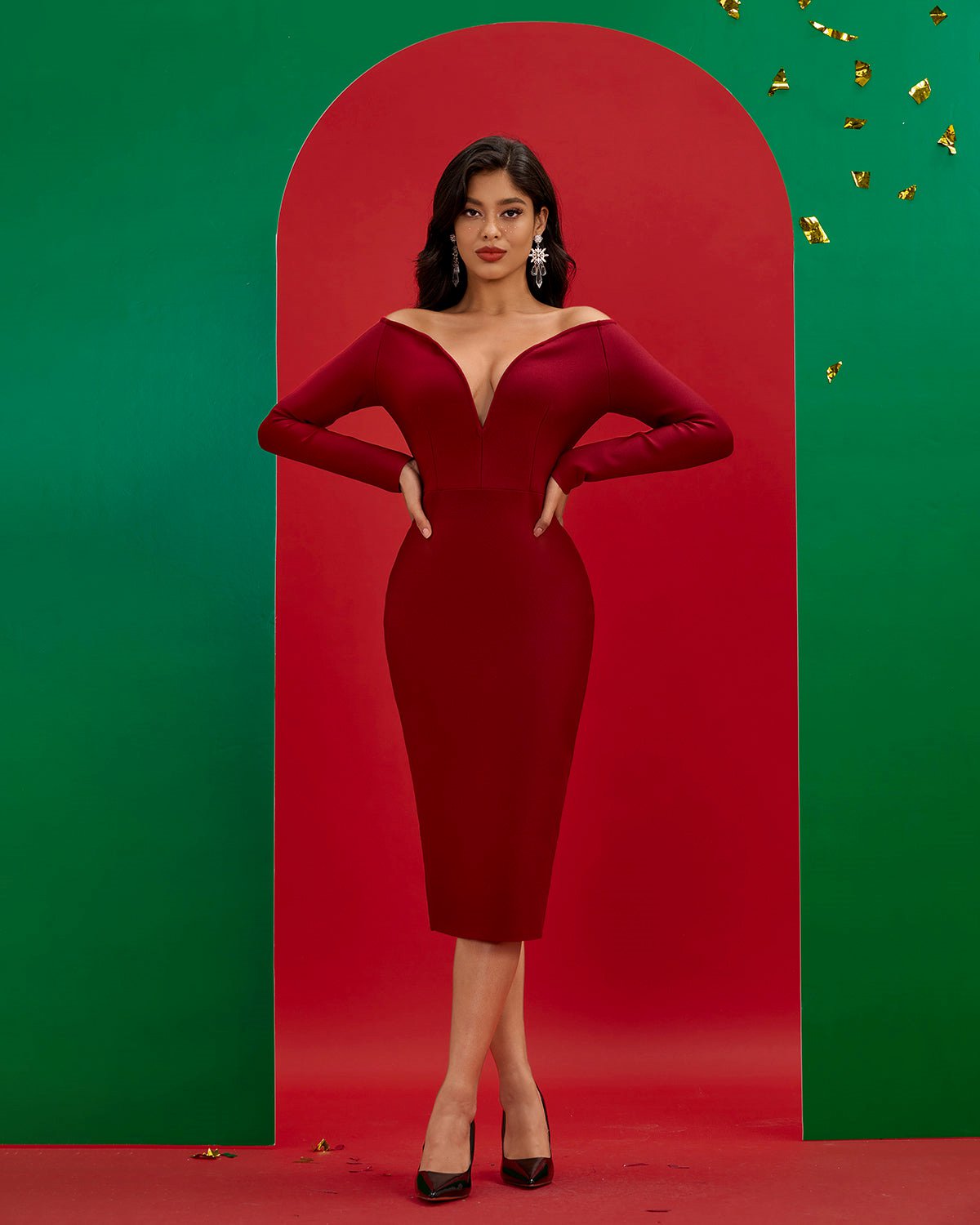 Strapless Low Cut Midi Bandage Dress
