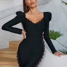 Square Collar Long Sleeve Lace Mini Bandage Dress