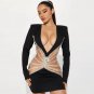V Neck Long Sleeve Rhinestone Mini Bandage Dress