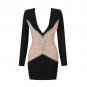 V Neck Long Sleeve Rhinestone Mini Bandage Dress