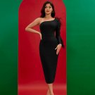 Feather Trim One Sleeve Bandage Dress