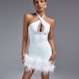 Halter Feather Trim Bandage Mini Dress