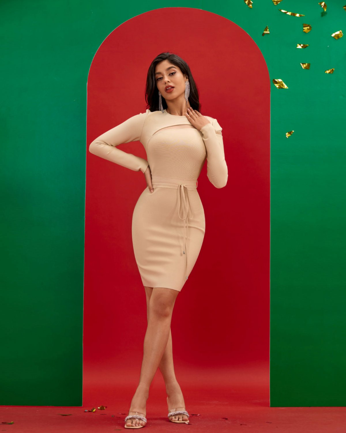 Cut Out Mesh Classic Bandage Dress