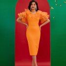 Mesh Fluffy Sleeve Midi Bandage Dress