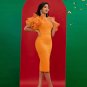 Mesh Fluffy Sleeve Midi Bandage Dress