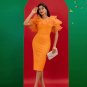 Mesh Fluffy Sleeve Midi Bandage Dress