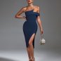 One Shoulder Pearl Chain Midi Bandage Dress