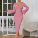 Square Collar Midi Horn Cuffs Bandage Dress