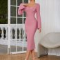 Square Collar Midi Horn Cuffs Bandage Dress