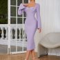 Square Collar Midi Horn Cuffs Bandage Dress