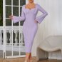 Square Collar Midi Horn Cuffs Bandage Dress