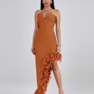 Strapless Feather Trim Bandage Long Dress