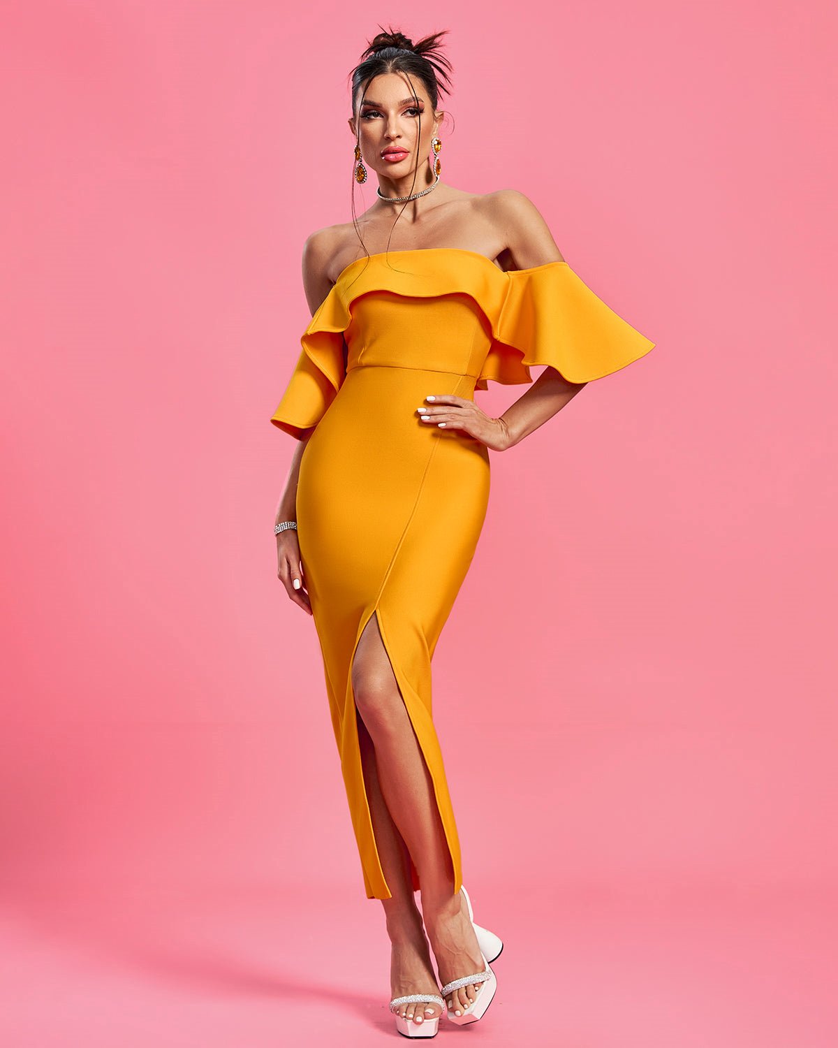 Elegant Off Shoulder Slit Bandage Dress