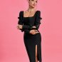 Square Neck Midi Slit Bandage Dress
