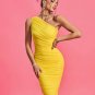 One Shoulder Ruched Mesh Dress