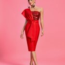 One Shoulder Sequins Midi Bandage Dress