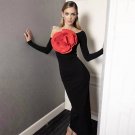 Long Sleeve Flower Midi Bandage Dress