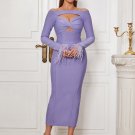 Off Shoulder Feather Cuff Midi Bandage Dress