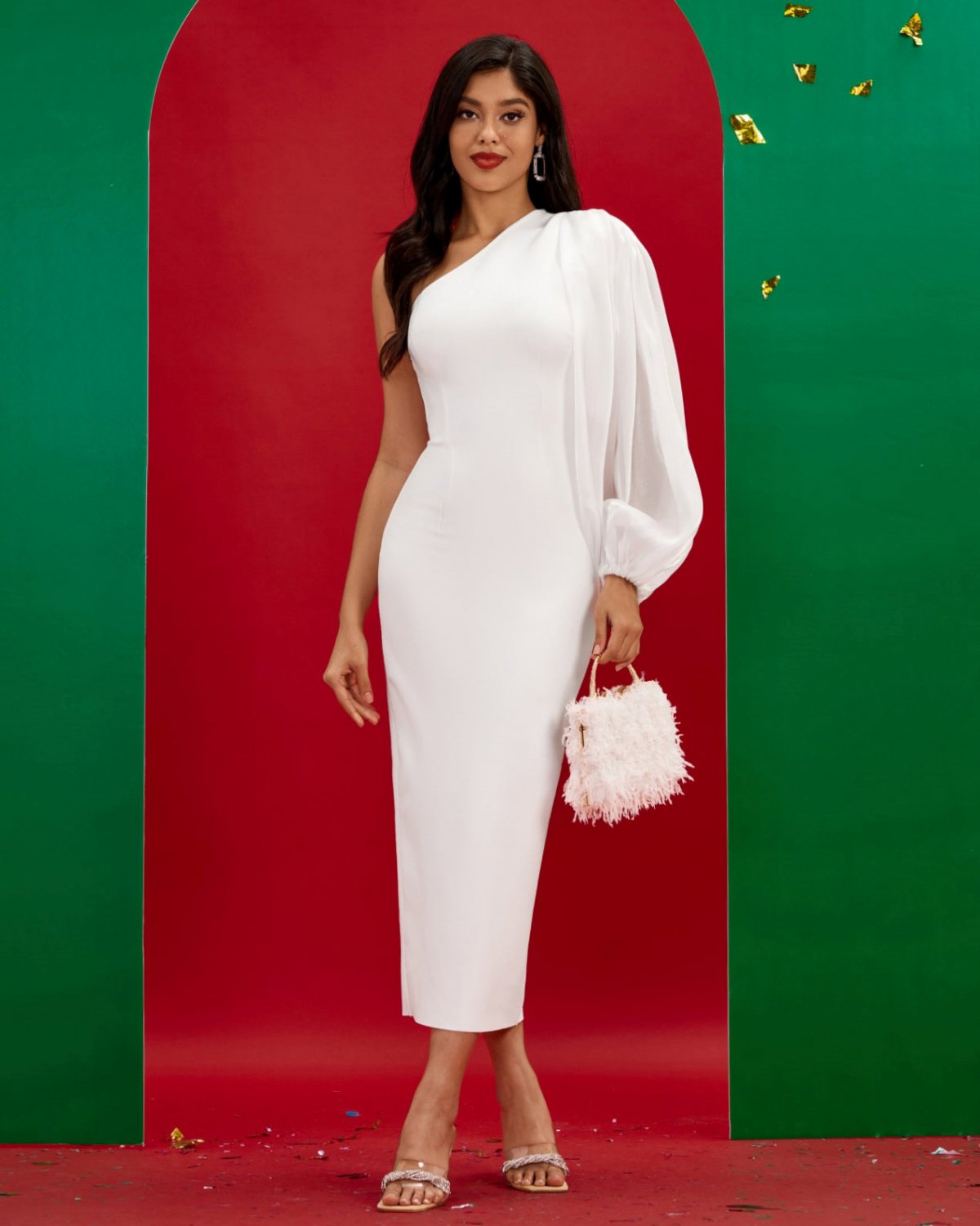One Shoulder Bishop Sleeve Bandage Dress