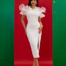 Off Shoulder Tulle Midi Slit Bandage Dress