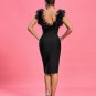V-neck Ruffle Trim Midi Bandage Dress
