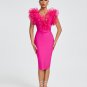 V-neck Ruffle Trim Midi Bandage Dress