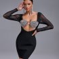Mesh-sleeve Crystal Bustier Bandage Dress