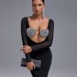 Mesh-sleeve Crystal Bustier Bandage Dress