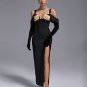 Sparkly Rose High Slit Bandage Dress With Gloves