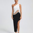 One Shoulder Bandage Patchwork Midi Dress