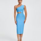 Sky Blue Flower Applique Midi Bandage Dress