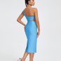 Sky Blue Flower Applique Midi Bandage Dress