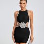 Cutout Rhinestone Flower Mini Bandage Dress
